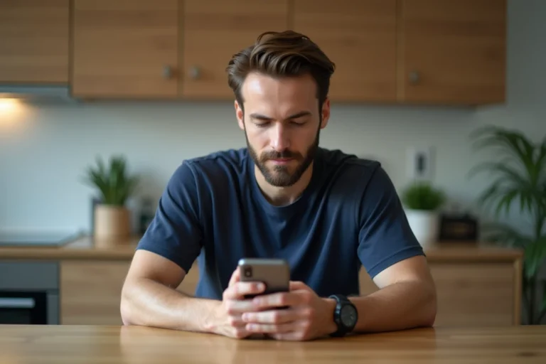 Homme regardant un smartphone avec une erreur technique