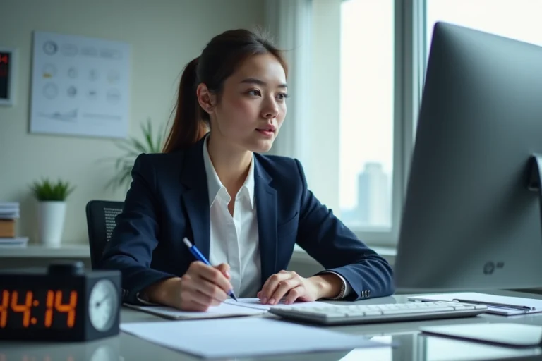 Jeune femme professionnelle prenant des notes au bureau